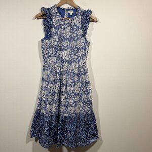 J. Crew Cotton Blue Floral Midi Ruffle Sleeves Dress sz 4 Romantic Cottagecore